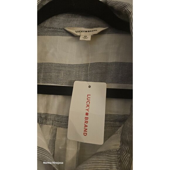 Lucky Brand XL Striped Button-Up Long-Sleeve Shirt Cream & Black Cotton Blend - Picture 6 of 9